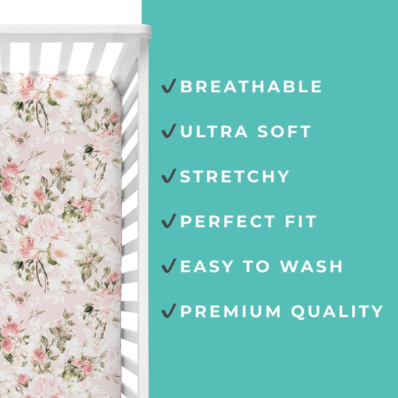 Posh Peanut Fitted Crib Sheet, Soft Viscose from Bamboo Fabric, Standard Crib and Toddler Mattresses 52" by 28" (Vintage Pink Rose) - Image 5